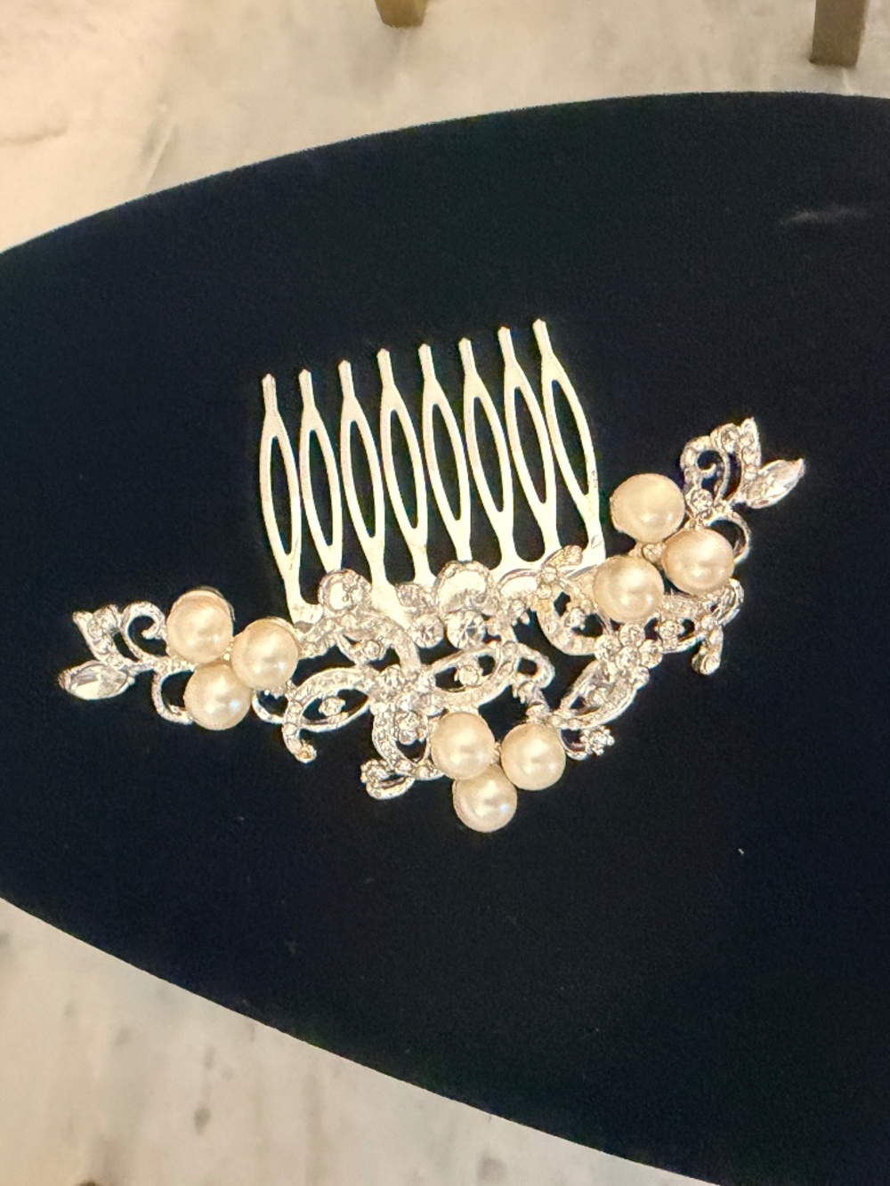 Regal Blossom Rhinestone & Faux Pearl Bridal Hair Comb — 4.25" Silver Wedding
